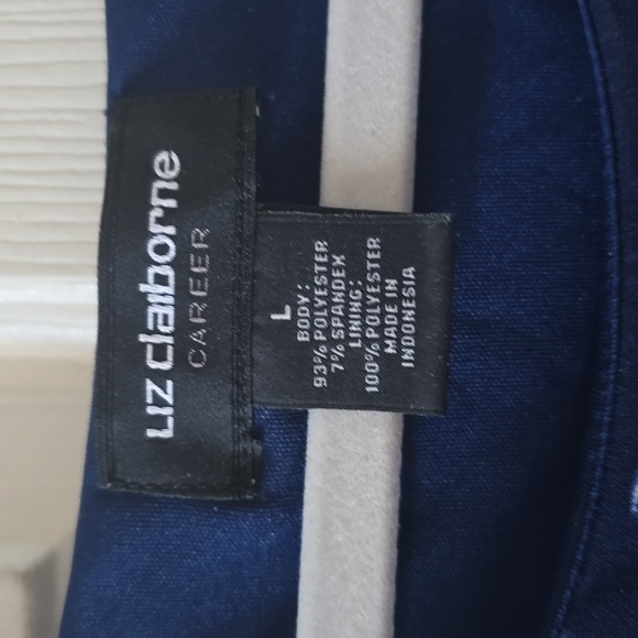 LIZ CLAIBORNE WOMENS BLUE & WHITE SYMMETRICAL SMALL CAP SLEEVES DRESS SIZE LARGE - Picture 5 of 12